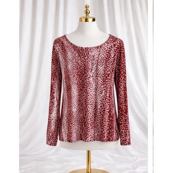 Belle by Kim Gravel Tops - Belle by Kim Gravel Pullover Tee Top Long Sleeve Brown Pink Animal Print Size XL